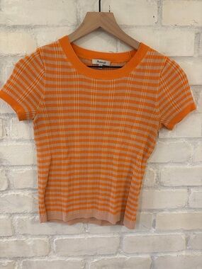 Madewell Orange & Cream Ribbed Stripe Short Sleeve Top
(B3)